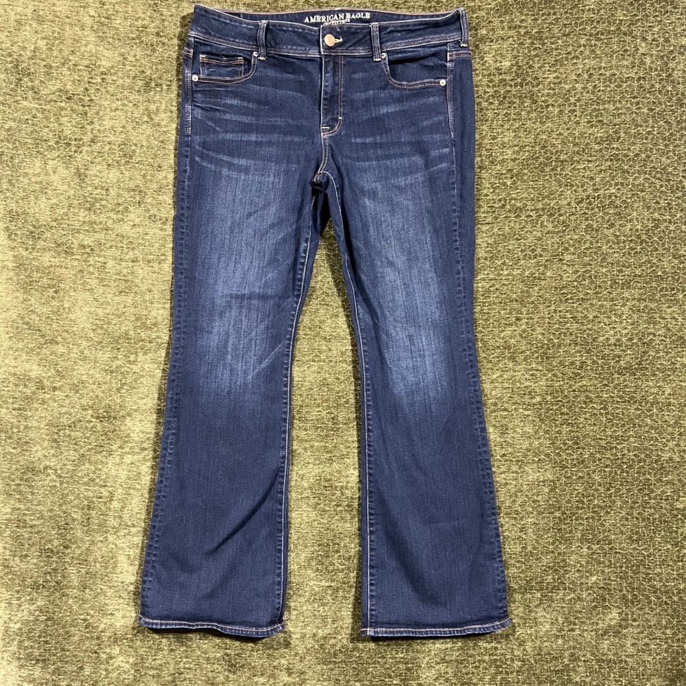 American Eagle Kick Boot Jeans Womens 16 Blue Super Stretch Dark Wash Regular